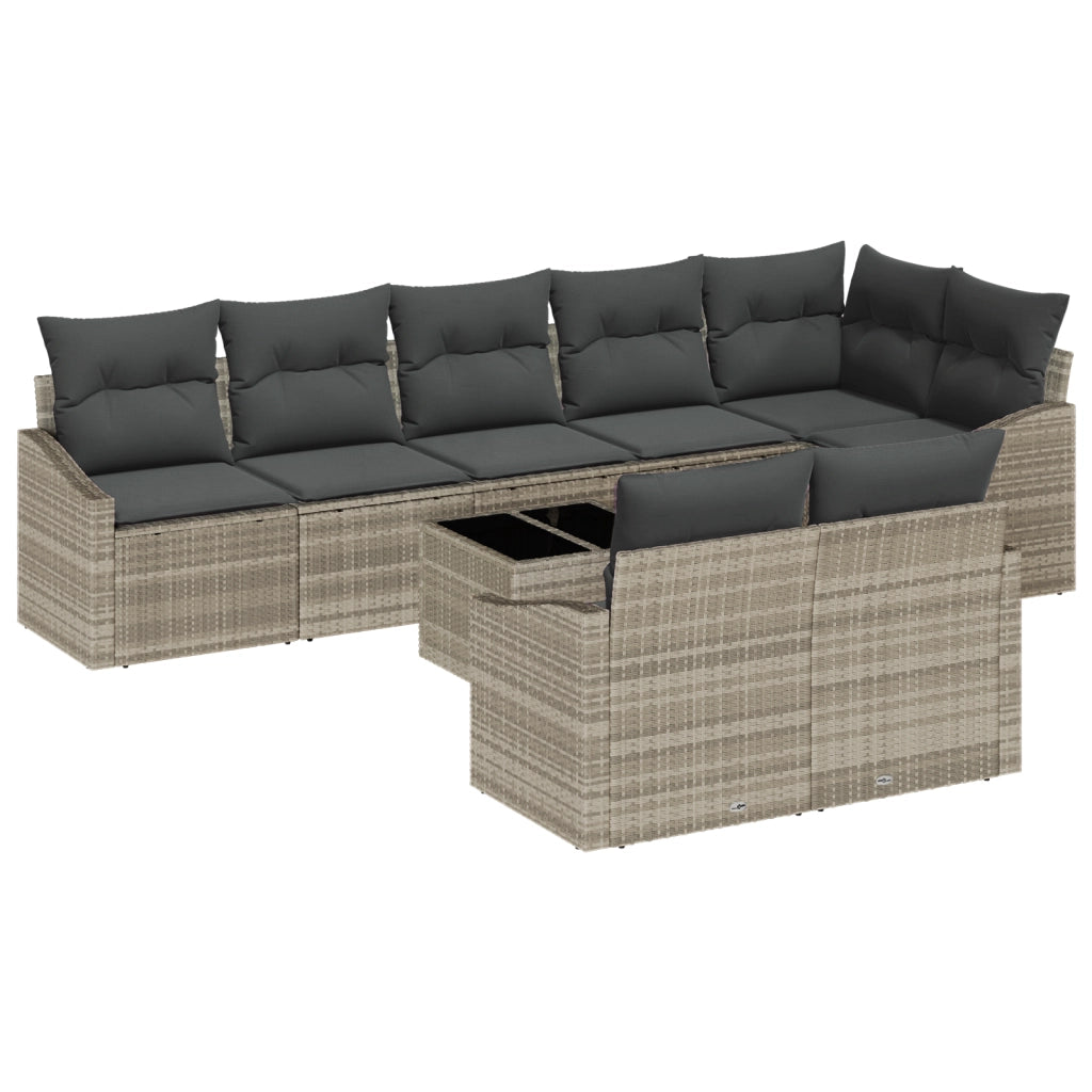 Set da Pranzo da Giardino 9 Pezzi con Cuscini Rattan Grigio