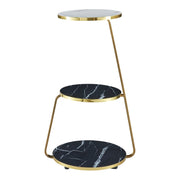 Tavolino laterale a 3 ripiani 74 x 46 x 37 cm marmo nero / marmo bianco / oro 03_0008649