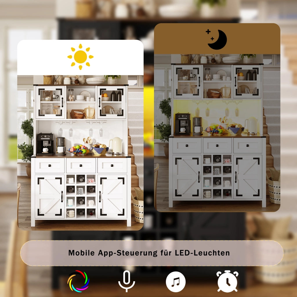 ARMADIO ALTO da cucina 120x40x170 cm bianco MDF e vetro con LED