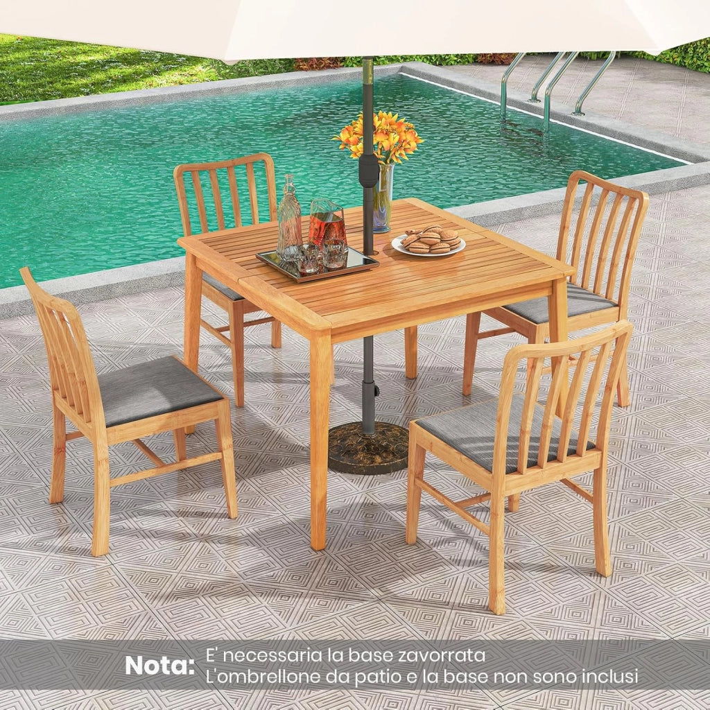 Tavolo da Pranzo Esterno 100 cm, Tavolo Quadrato da Giardino in Legno di Acacia, con Foro per Ombrellone 5 cm, 4 Posti, 100 x 100 x 75,5 cm, Portata 80 kg (100 x 100 x 75,5 cm)
