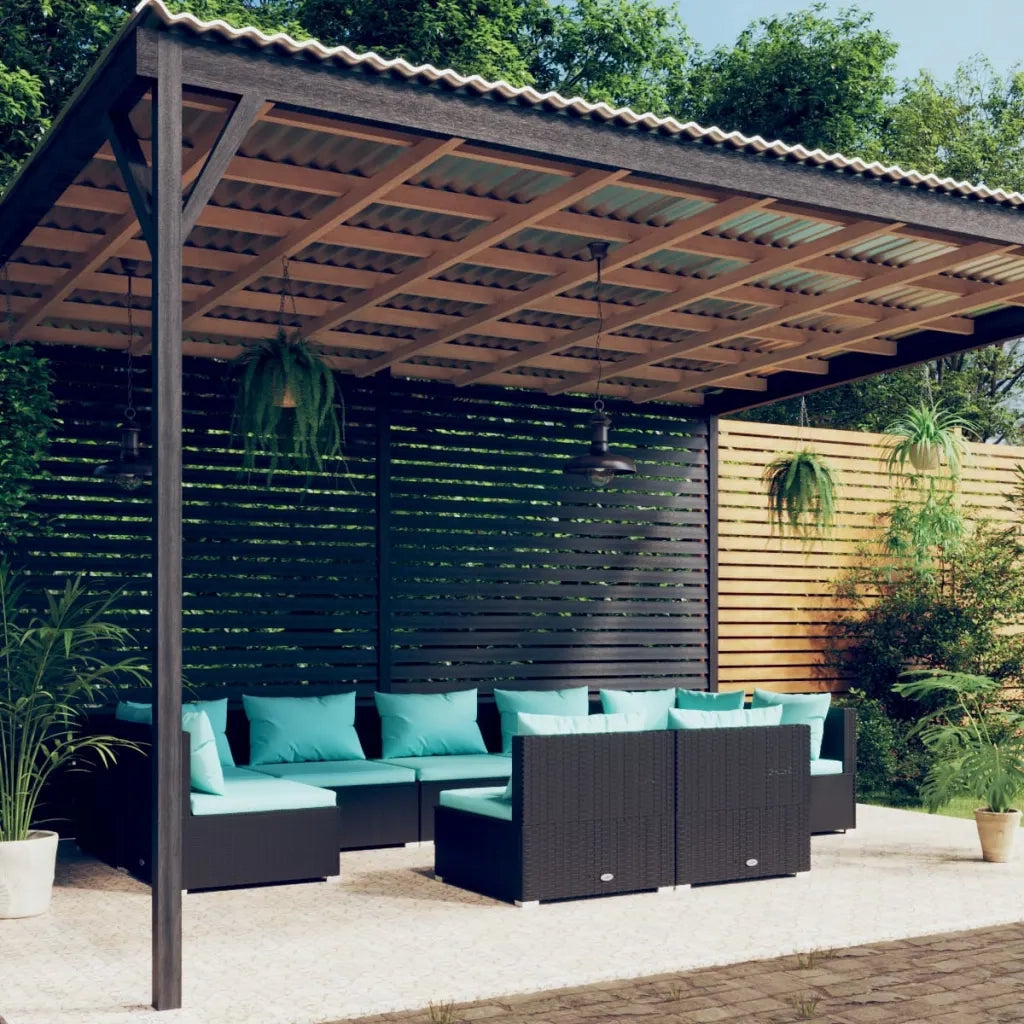 Set Divani da Giardino 9 pz con Cuscini in Polyrattan Nero cod mxl 30050