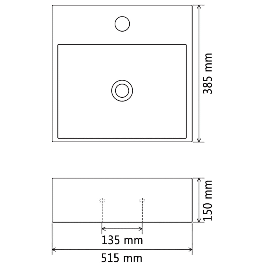 Lavandino con Foro Rubinetto in Ceramica Nero 51,5x38,5x15 cm CFW4558916