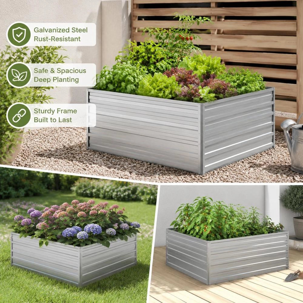 Garden Raised Bed 100x100x45 Cm Galvanized Steel Silver