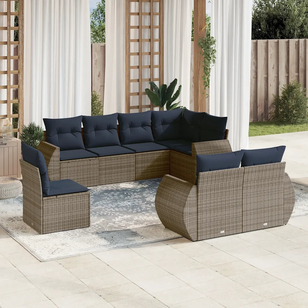 Set Divani da Giardino 8 pz con Cuscini Grigio in Polyrattan 3221640