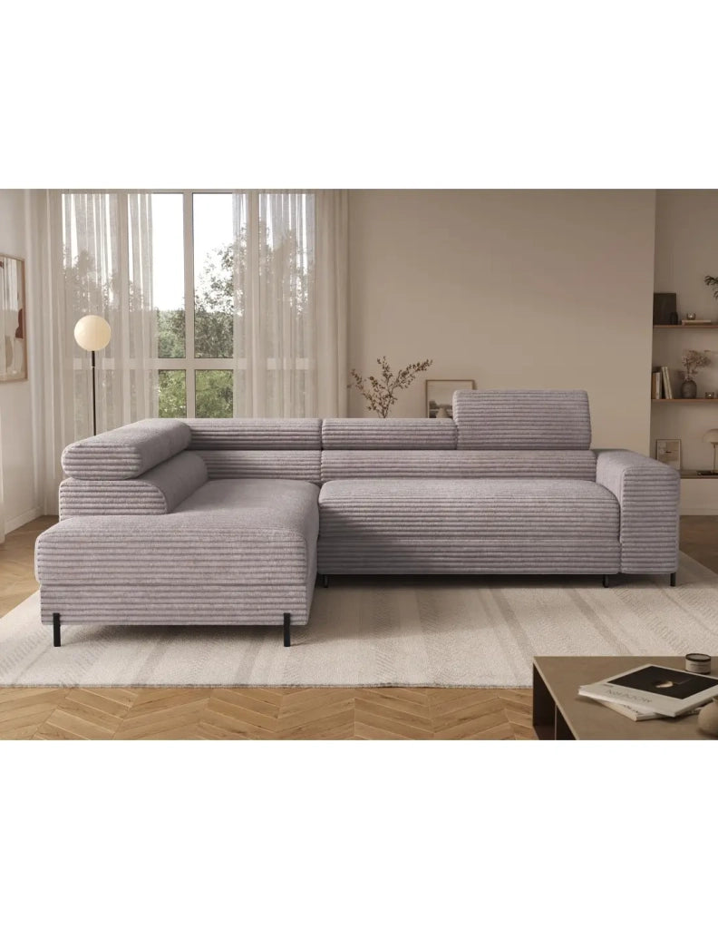 Divano ad angolo COLESIA convertibile 5 posti grigio velluto a coste – sinistra – 274x200cm