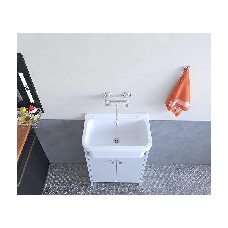 Negrari Lavatoio Salvaspazio in Resina, Vasca resistente agli acidi, Resistente all'umidità, Kit di scarico incluso, Interno e Esterno, L55 x P35 x H80 cm, Bianco