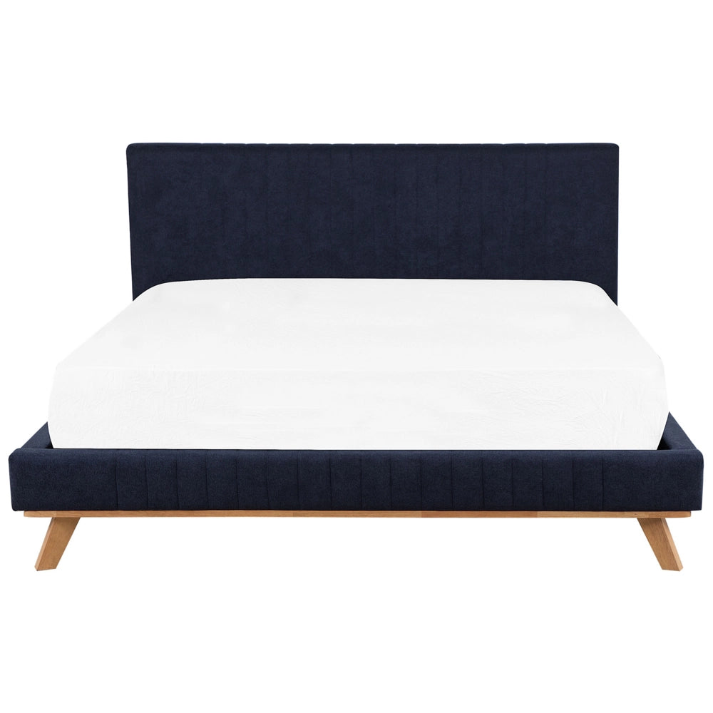 Letto 180 x 200 cm ciniglia blu scuro con struttura imbottita testiera trapuntata a canale
