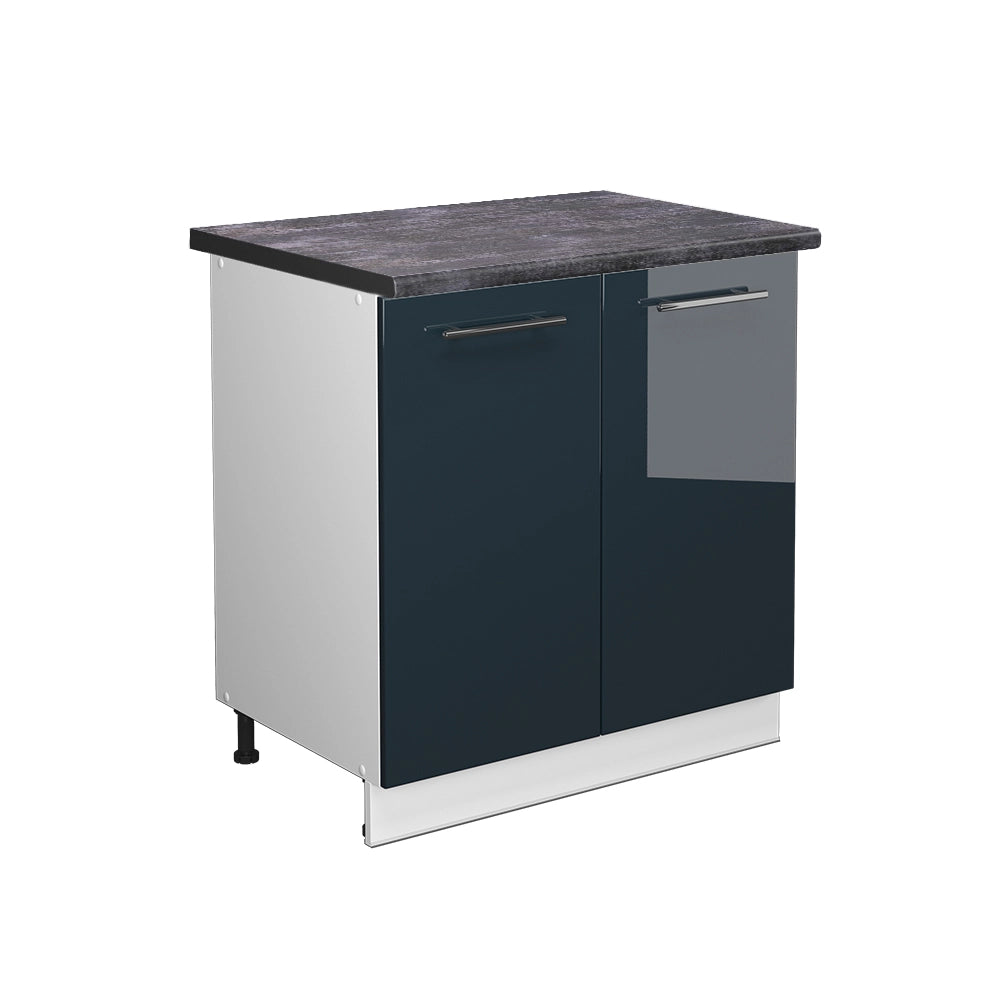 Mobile lavello cucina Fame-Line Blu scuro lucido/Bianco 80 cm con ripiano, PL Antracite Vicco