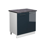 Mobile lavello cucina Fame-Line Blu scuro lucido/Bianco 80 cm con ripiano, PL Antracite Vicco