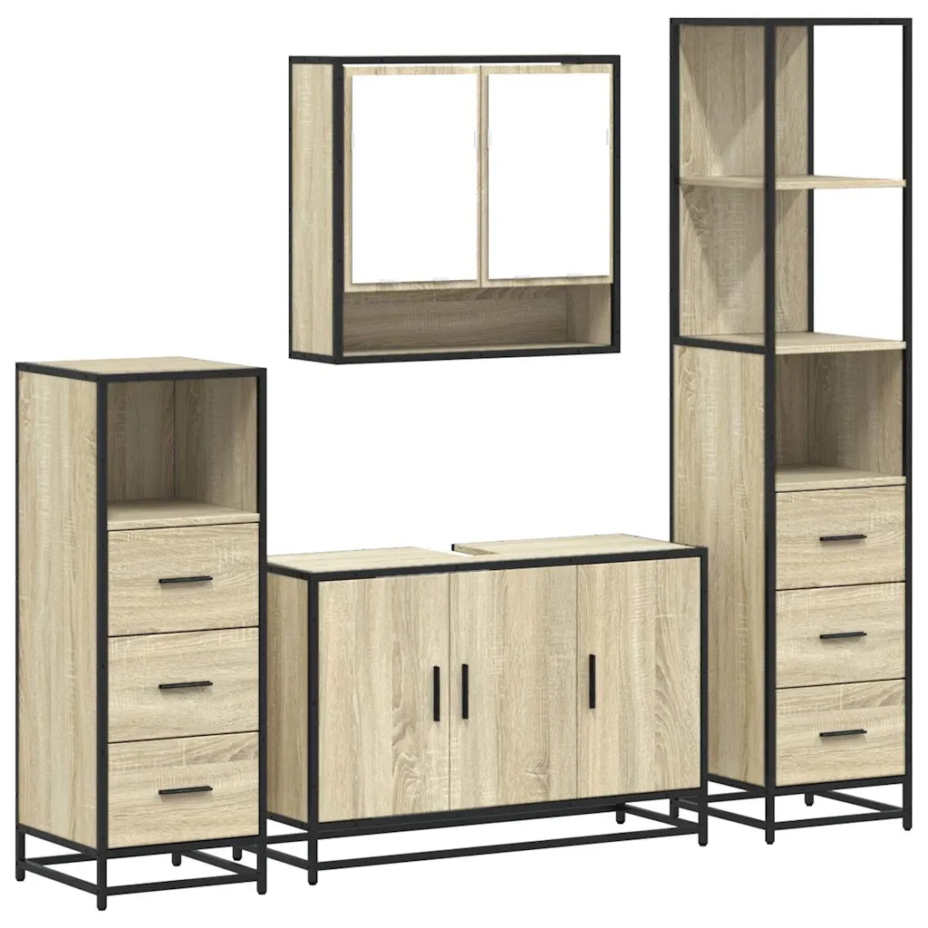 Set Mobili da Bagno 4 pz Rovere Sonoma in Legno Multistrato