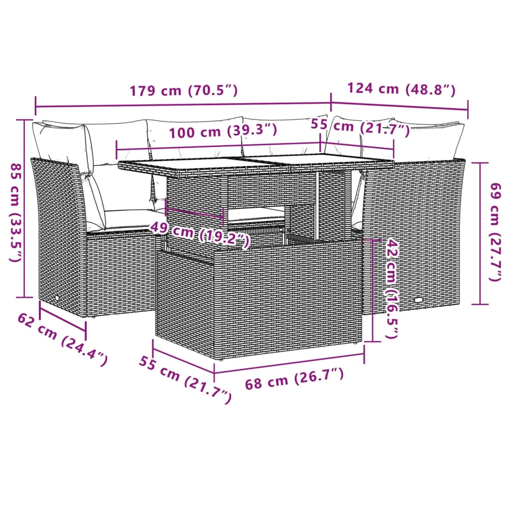 Set Divani da Giardino 5 pz con Cuscini in Polyrattan Nero 3266556