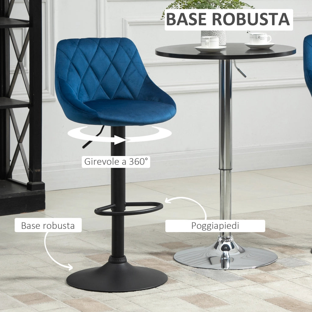 Sgabello da Cucina con Schienale ¨C zephmum ¨C Blu, Velluto, Metallo, 46x48x83-104cm