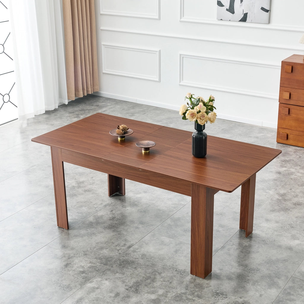 Tavolo da pranzo allungabile con 2 allunghe in MDF e finitura noce, per cucina e soggiorno 220 × 88,5 × 77 cm