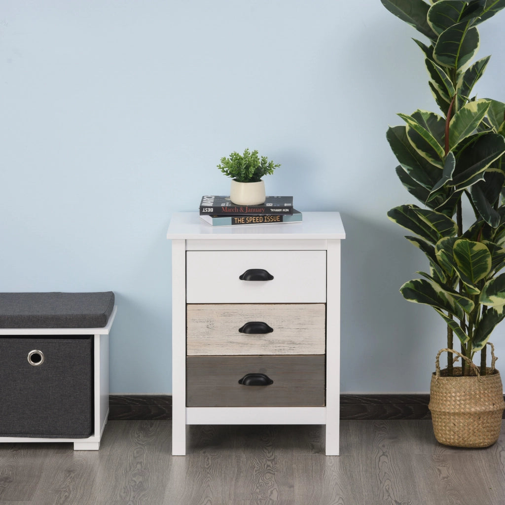 Comodino con 3 Cassetti ¨C Zephmum ¨C Bianco 50x38x65 cm