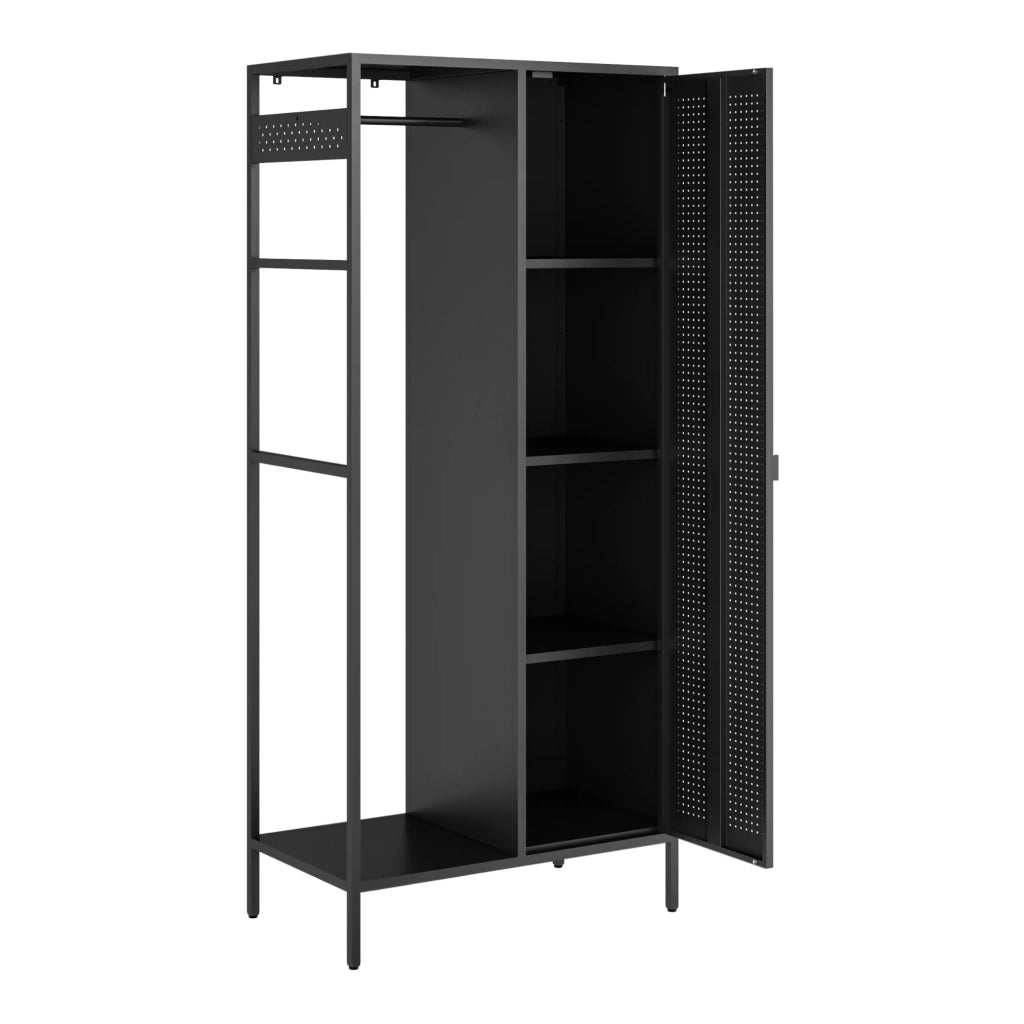 Scaffale guardaroba 180 x 80 x 45 cm mobile contenitore per camera da letto con 4 ripiani in acciaio nero 03_0008877