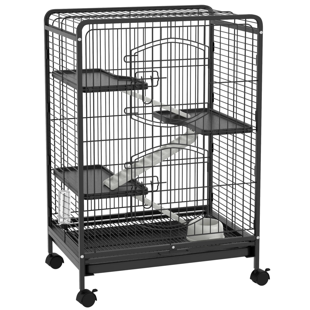 Gabbia per Piccoli Animali con Ruote ¨C zephmum ¨C 3 Rampe, 3 Piattaforme, Nero, 61.5x44x95 cm
