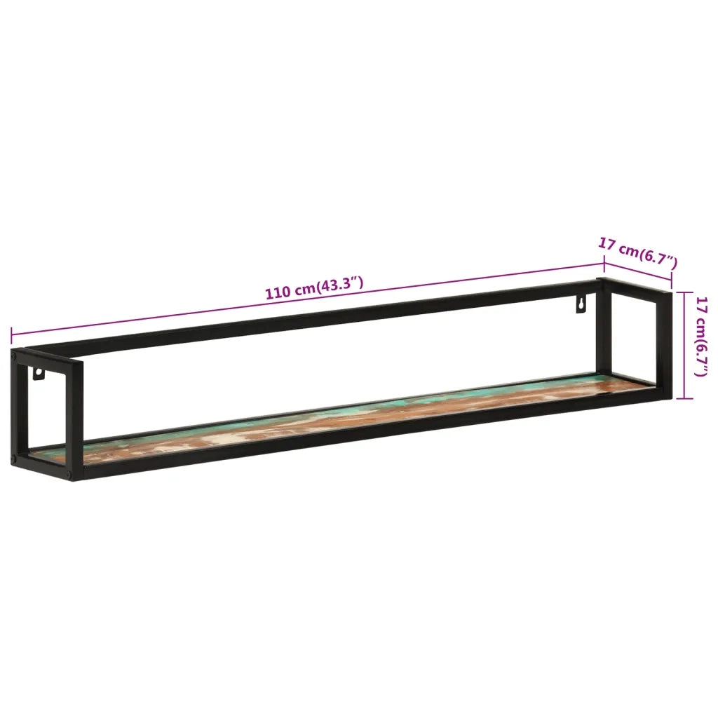 2 pz Mensole Parete | Mensola sospesa 110x17x17cm Legno Massello Recupero e Ferro