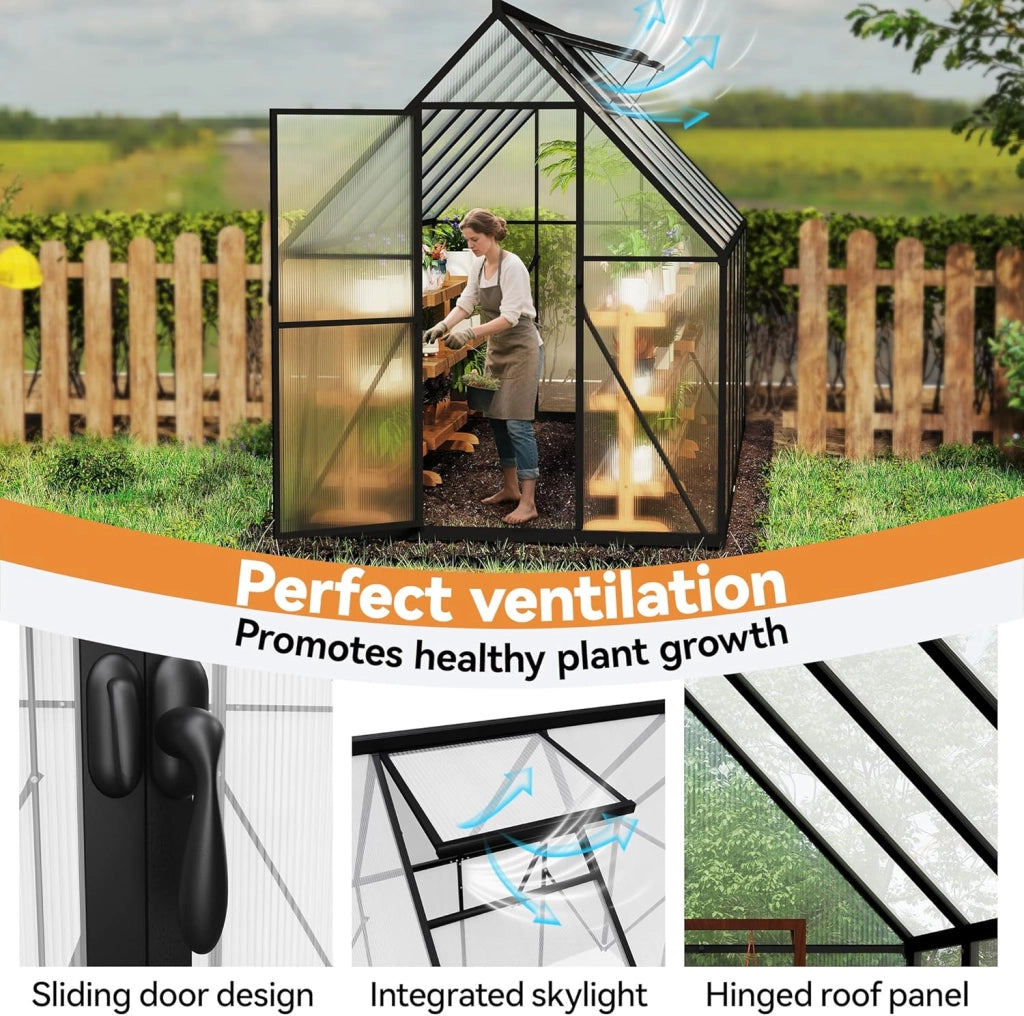 Serra da giardino in alluminio, con base da 6 cm e piastra in policarbonato da 4 mm, per pomodori, da giardino, resistente ai raggi UV, resistente alle intemperie, per il giardino, 340 x 180 x
