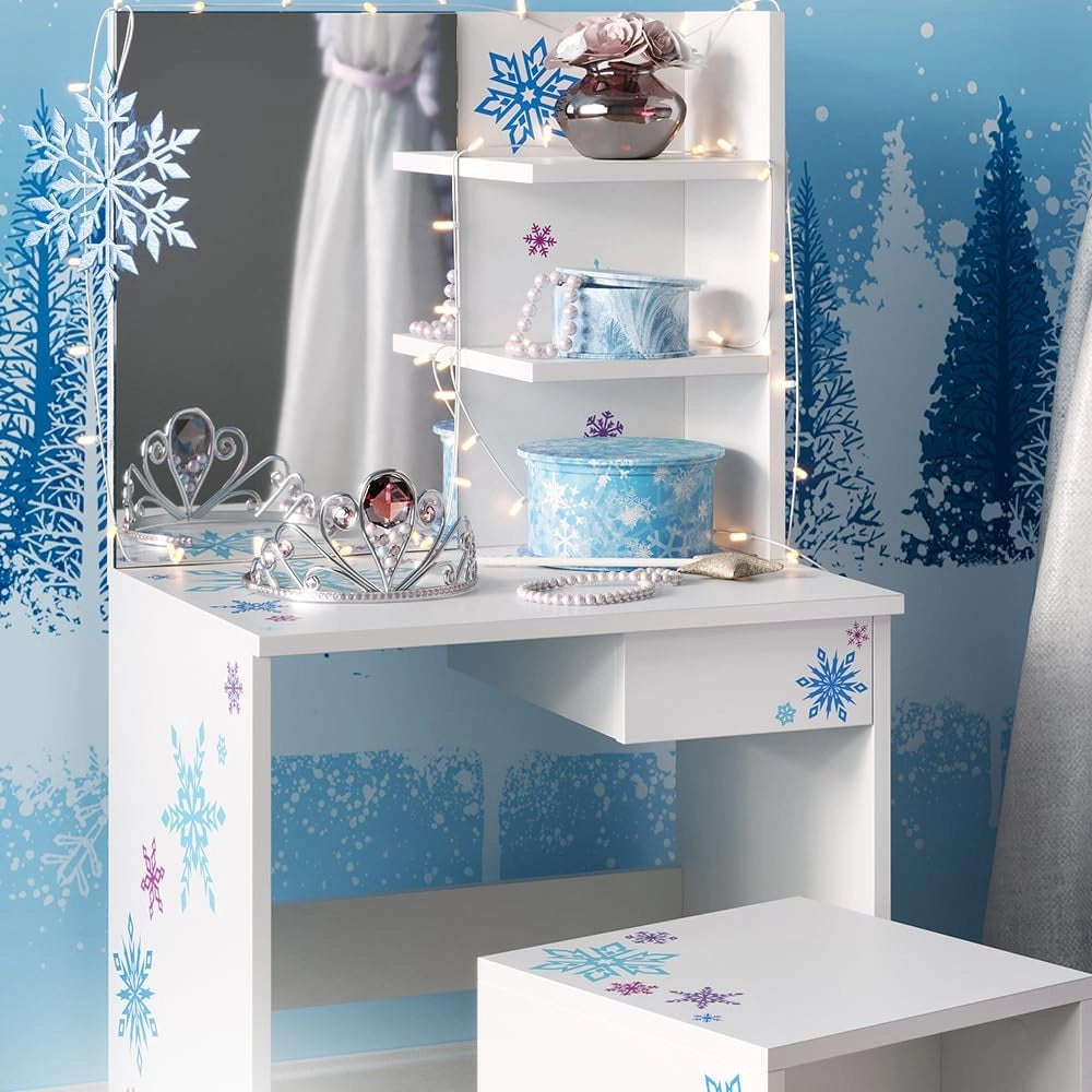 Tavolino da toilette per bambini Schneeflocke, Bianco, 54.8 cm, adatto per la conservazione di cosmetici e accessori