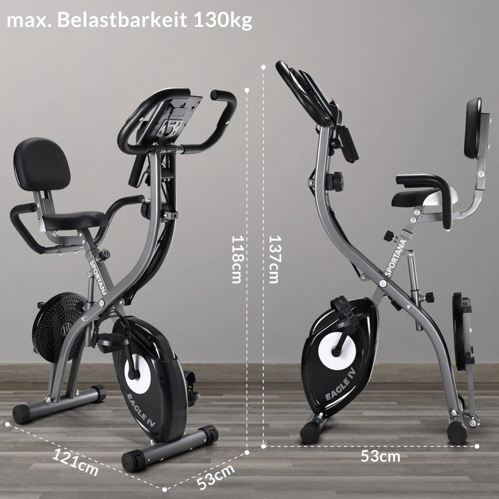 Bici Elettrica EAGLE 4 4in1, Cyclette da Casa con Ergometro, App, Display LCD, Attrezzi Palestra Casa Pieghevole Regolabile in Altezza con Fasce Elastiche Fitness 16 Livelli Di Resistenza