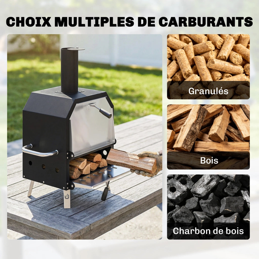 Barbecue a legna e carbone 2 livelli con pietra refrattaria e paletta ¨C zephmum ¨C nero 30 cm
