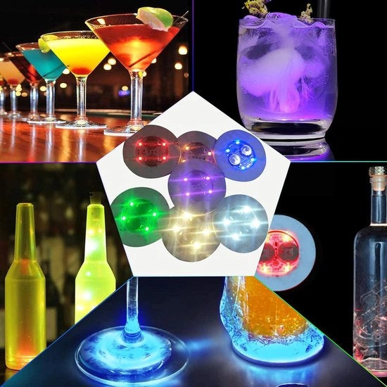 Etichette LED per illuminare il bar per bere - Sostegni per bicchieri tunnel con illuminazione flash - Mat per bicchieri per la casa con luce lampeggiante per le fette di birra - Mat per la casa con illuminazione lampeggiante per le feste e le matrimoni