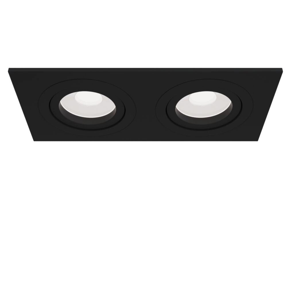 Doppio Faretto Da Incasso Moderno Atom Alluminio Nero 2 Luci Diffusore Tessile