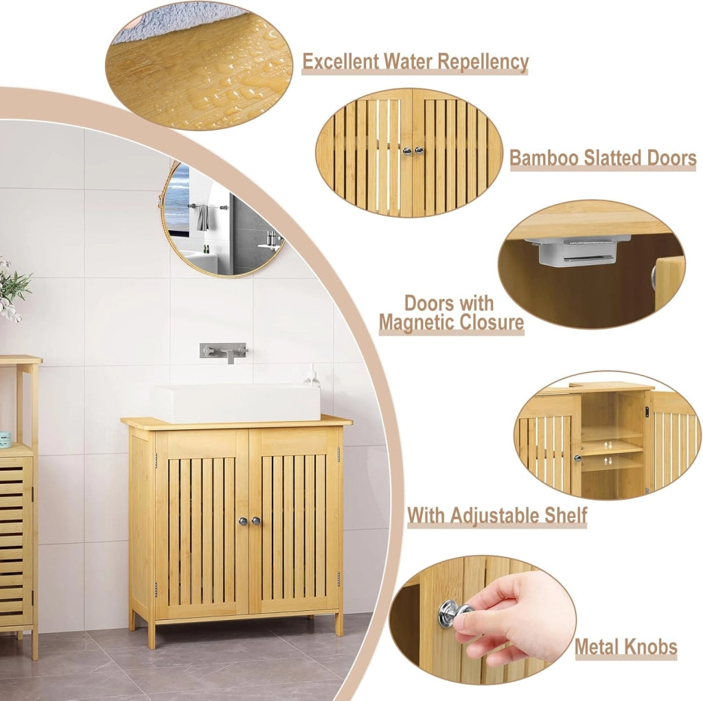 Set di mobili da bagno con armadietto a specchio, per bagno, in bambù
