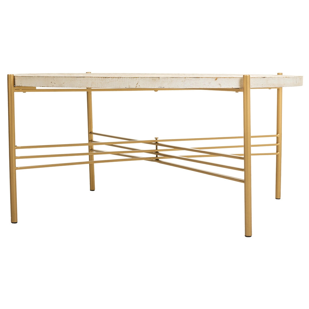 Tavolino in legno bianco e metallo 80x80x36h