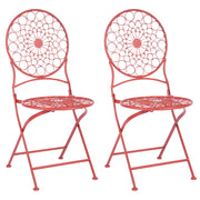 Set di 2 sedie da giardino Bistro in ferro rosso pieghevole all'aperto resistenza alla ruggine UV stile retrò francese
