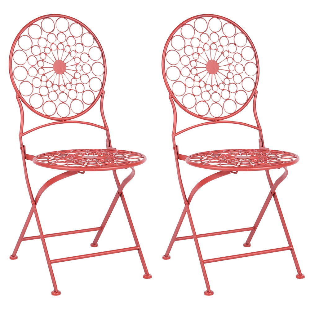 Set di 2 sedie da giardino Bistro in ferro rosso pieghevole all'aperto resistenza alla ruggine UV stile retrò francese