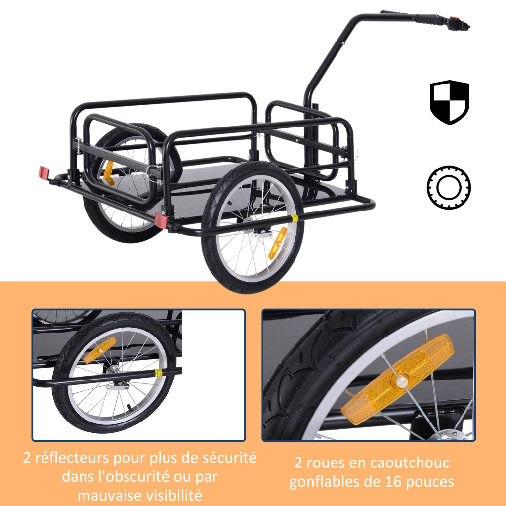 Rimorchio per bicicletta ¨C zephmum ¨C nero 155x71.5x77 cm 40 kg