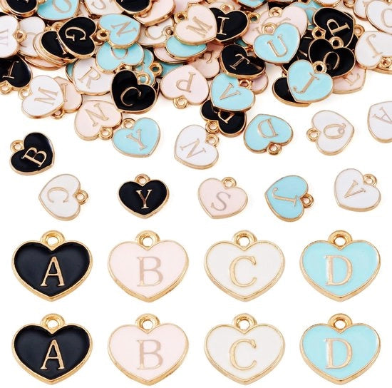 Accessori per gioielli 80 pezzi - Campanelli in emaillo - Maniglie alfabetiche - Colori arcobaleno - Leggeri - Per creare accessori DIY