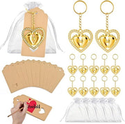Set di 12 Chiavi con Ciondoli d'Oro + Sacchetto di Organza + Carta di Ringraziamento - Regali di Benvenuto per Matrimonio, Battesimo, Natale, Compleanno, Prima Comunione, Confermazione