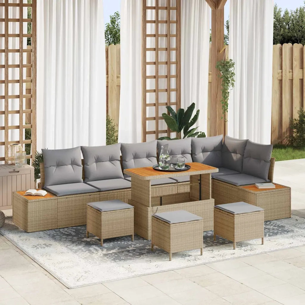 Set Divano da Giardino con cuscino 10 pcs Beige Poly Rattan 3364892