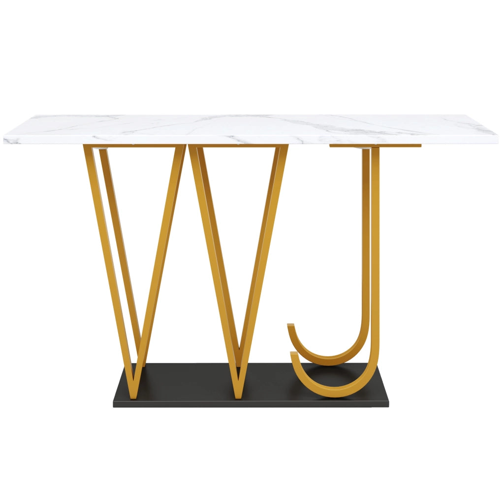 Tavolo consolle 120x29.5x80 cm con piano effetto marmo; ripiano inferiore; MDF e metallo bianco