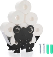 Supporto per i rulli igienici in metallo nero, supporto per i rulli igienici in piedi, supporto per i rulli igienici senza foratura, decorazione per parete per bagno e cucina, disegno a forma di rane
