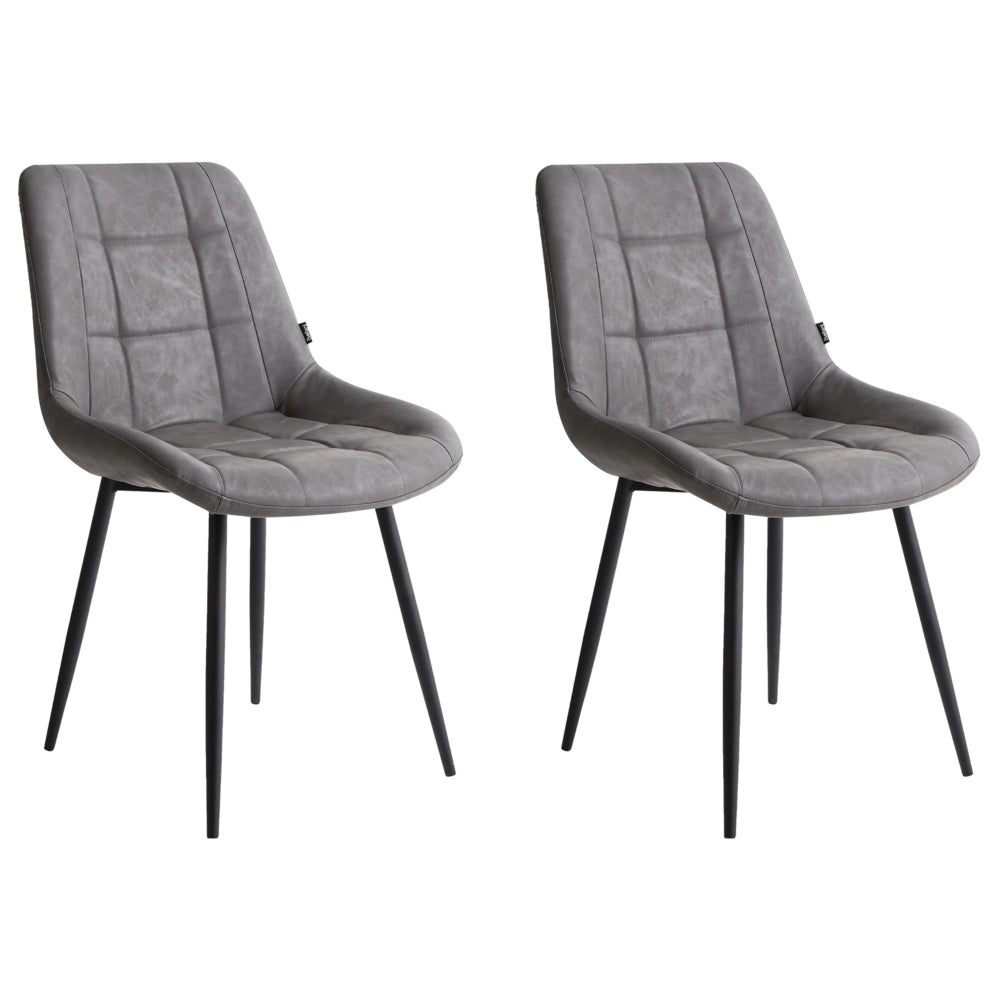 Set di 2 sedie da pranzo in ecopelle grigia gambe in metallo Nero sedie moderne imbottite