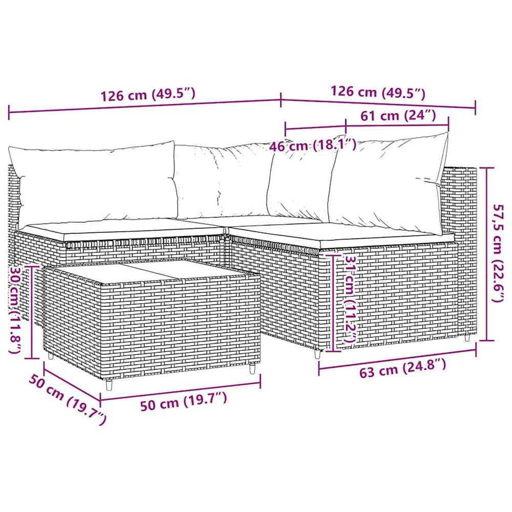 4-piece Garden Lounge Set With Cushions, Grey Poly Rattan
