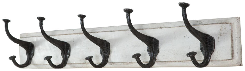 Biscottini Attaccapanni da parete in legno massiccio e ferro forgiato a mano finitura bianco anticato 76x13x22 cm