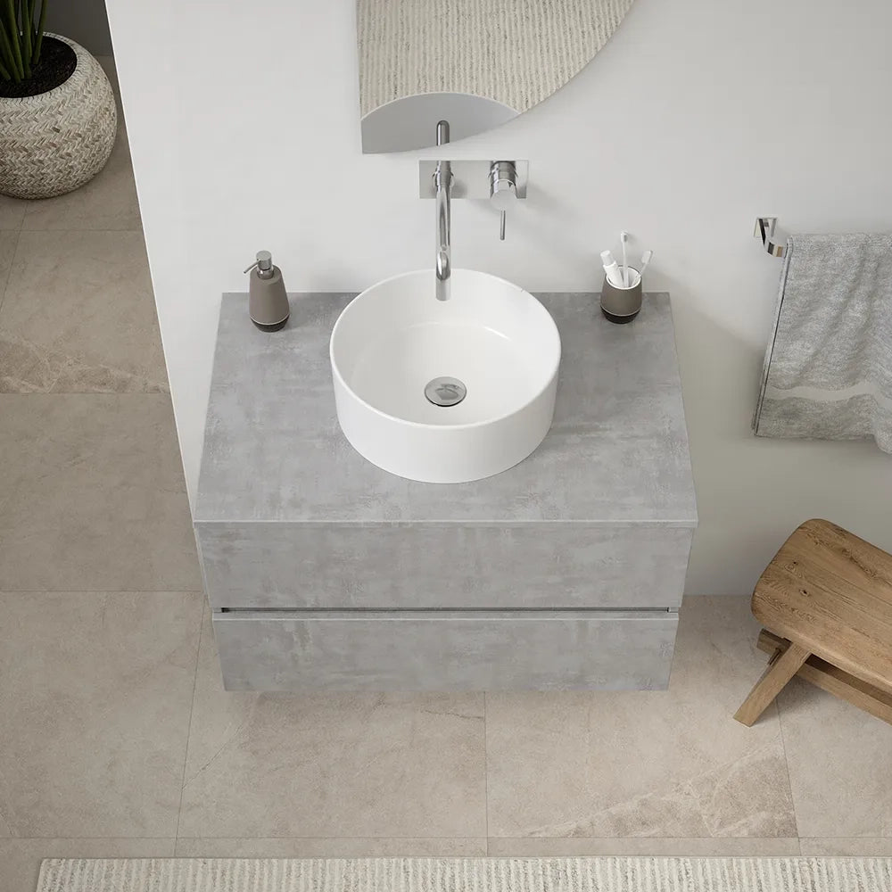 Mobile da bagno sospeso 80 cm effetto cemento chiaro con top | Yili