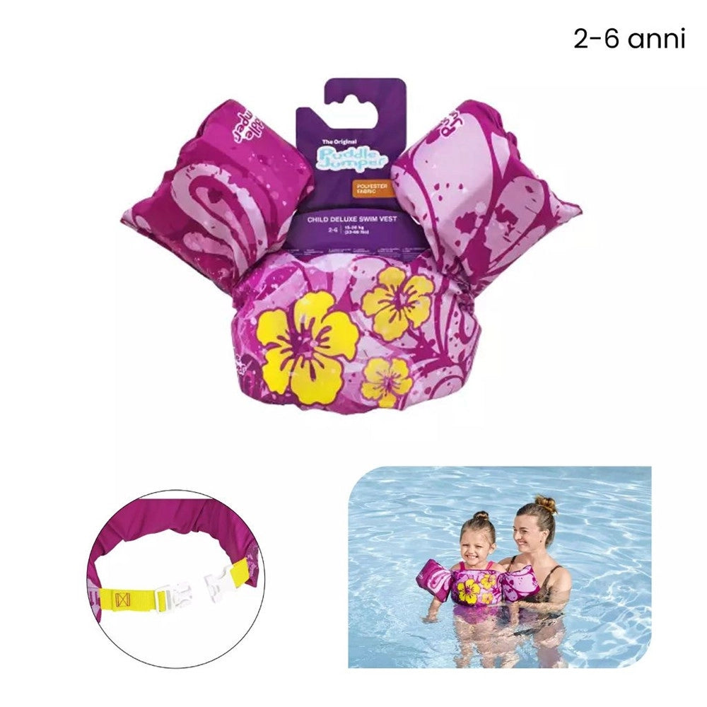 Trade Shop - Gilet Salvagente Per Bambini Fiori Tropicali Giubbotto Galleggiante Con Braccioli 90144 -