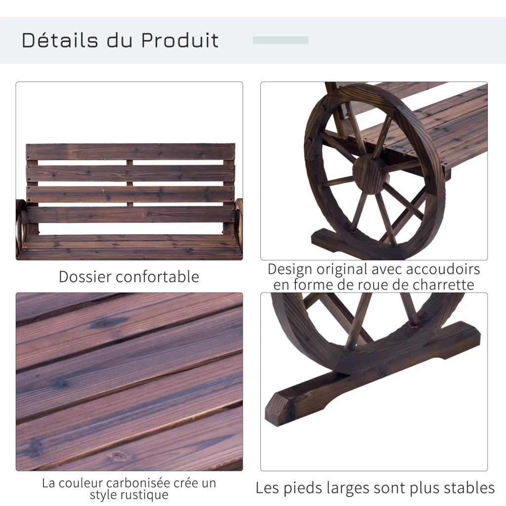 Panchina da Giardino 3 Posti ¨C Minimal ¨C Legno di Pino Carbonizzato con Braccioli e Ruote