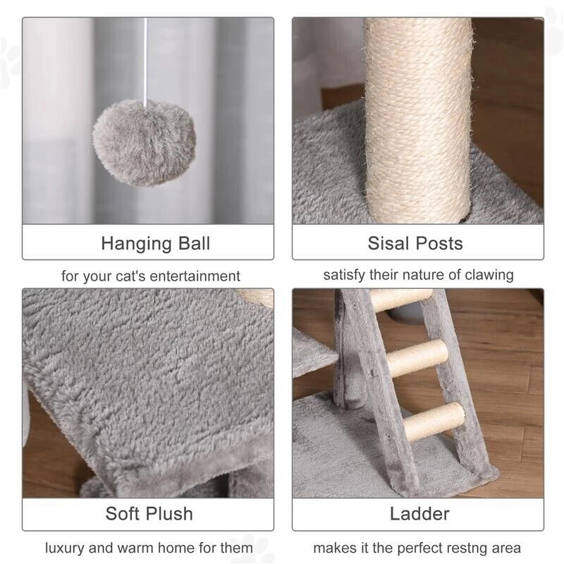 TIRAGRAFFI MULTILIVELLO PER GATTI, CUCCIA E CORDE IN SISAL GRIGIO CHIARO