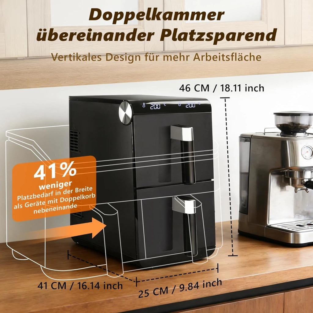 ZMH Friggitrice ad aria da 11L 2 scomparti friggitrice ad aria a doppia zona 13 in 1 2800W con touchscreen e timer