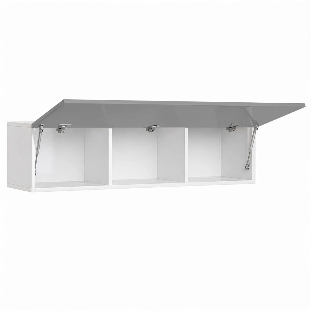 Mobile TV Sospeso Design Minimal Con 3 Vani Contenitore Anta A Ribalta Reversibile Frontale Lucido In Melaminico Per Soggiorno Salotto Zona Living 160 X 34 X 40 Cm Grigio E Bianco