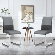 Set di 2 sedie da pranzo moderne - Zephmum- Schienale in PU e lino imbottito alto design a strisce grigio