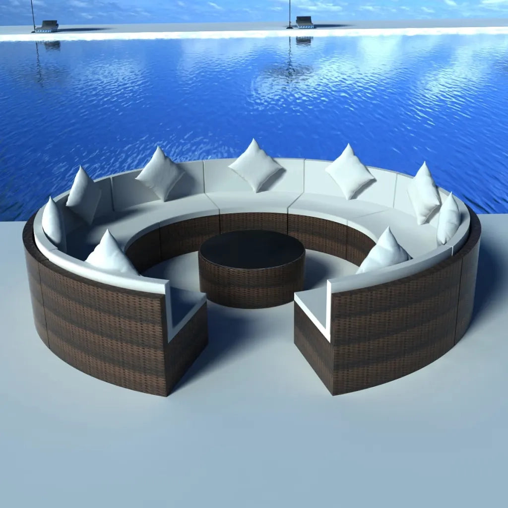 Set Divani da Giardino 10 pz con Cuscini in Polyrattan Marrone 43075