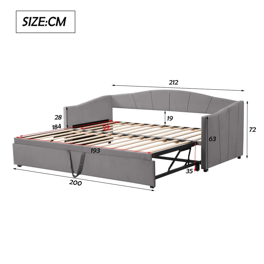 Letto Imbottito Estraibile 90x200/180x200 ¨C Xylo ¨C Velluto Grigio, Rete a Doghe