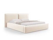 Cosmopolitan Design - Letto a cassettone con testiera doppia "Arendal" 160x200cm in velluto beige chiaro 